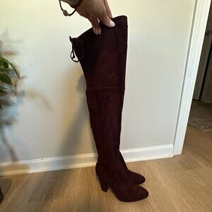 UNISA Boots Women Tall Over The Knee 4” High Heel Burgundy Suede Zip